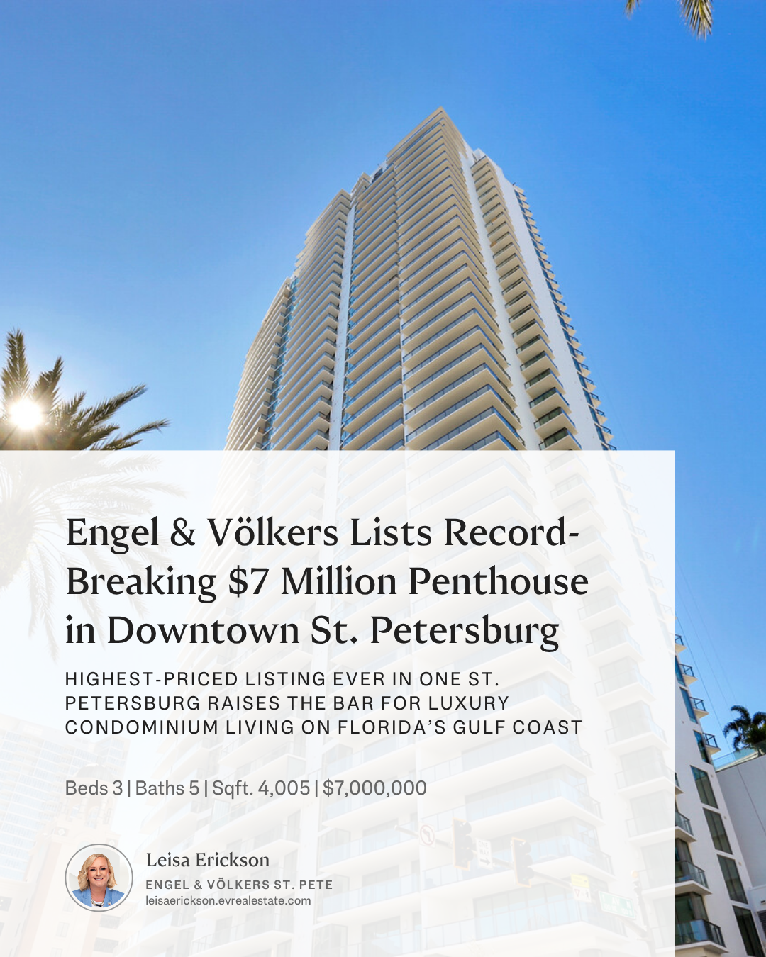 Engel & Völkers Lists Record-Breaking $7 Million Penthouse in Downtown St.  Petersburg